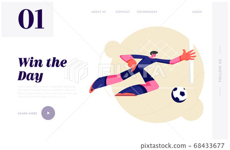 Football Goalkeeper Jump Trying to Catch Ball 68433677