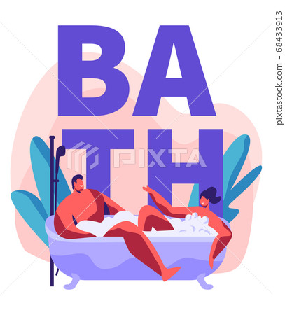 Young Man and Woman Taking Bubbled Bath 68433913
