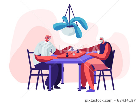 Relaxing Senior Men Playing Chess in Nursing Home 68434187