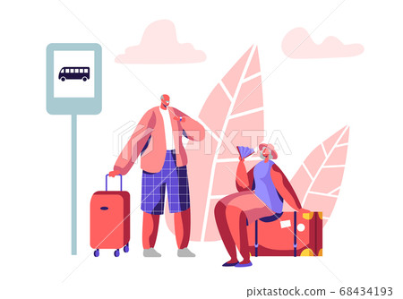 Mature Tourist Characters Stand on Bus Station Mature Tourist Characters Stand on Bus Station 68434193