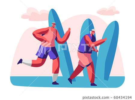 Couple of Senior Men Characters Run Together Couple of Senior Men Characters Run Together 68434194