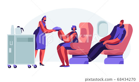 Cabin of Plane with Stewardess and Passengers Cabin of Plane with Stewardess and Passengers 68434270