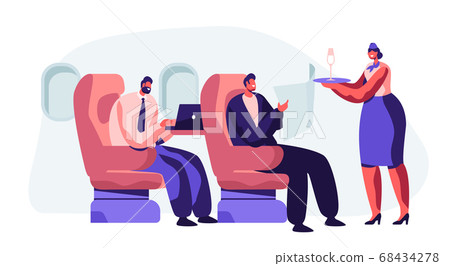 Flight Attendant Serving Passenger in Airplane Flight Attendant Serving Passenger in Airplane 68434278