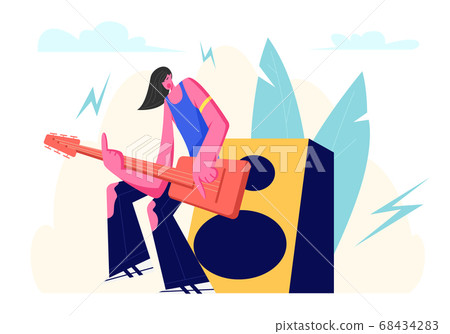 Rock Guitarist Playing on Electric Guitar 68434283