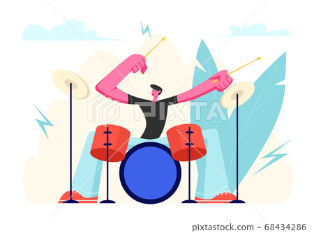 Excited Drummer Playing Hard Rock Music Excited Drummer Playing Hard Rock Music 68434286