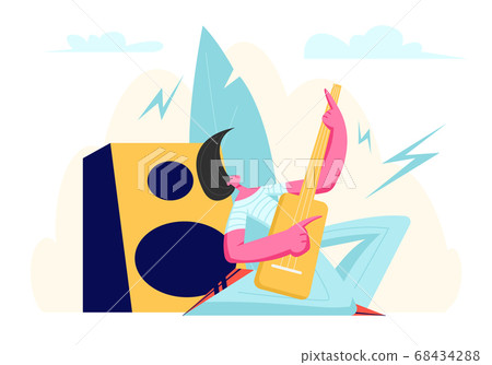 Rock Musician in Action Standing on Knees at Music Rock Musician in Action Standing on Knees at Music 68434288