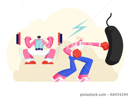 Male and Female Characters Exercising in Gym Male and Female Characters Exercising in Gym 68434294