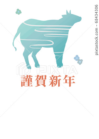 New Year's card material silhouette cow (light blue) New Year's card material silhouette cow (light blue) 68434306