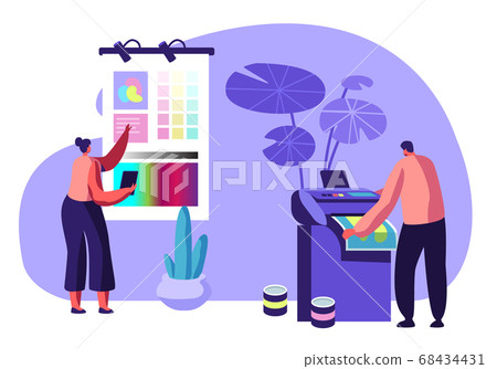 Girl Designer Choose Coloring Palette on Screen Girl Designer Choose Coloring Palette on Screen 68434431