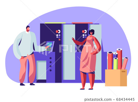 Man and Woman Working in Printing House Man and Woman Working in Printing House 68434445