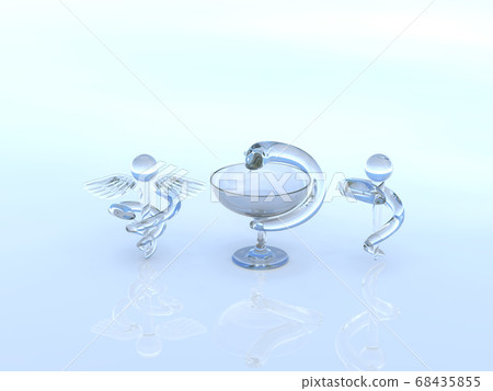 Glass caduceus cane, Hygieia cup, Asklepios cane background 3DCG illustration design 68435855