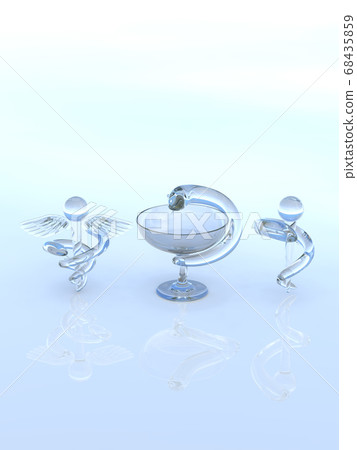 Glass caduceus cane, Hygieia cup, Asklepios cane background 3DCG illustration design 68435859