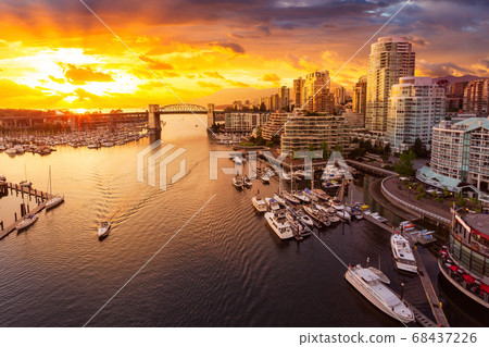View of Burrard Bridge and False Creek in Downtown Vancouver, British Columbia, Canada. View of Burrard Bridge and False Creek in Downtown Vancouver, British Columbia, Canada. 68437226