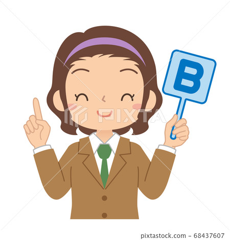 Illustration of a high school junior high school girl with an English B tag Illustration of a high school junior high school girl with an English B tag 68437607
