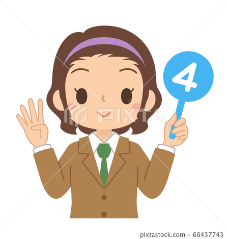 Illustration of a girl high school student junior high school student with a number 4 tag 68437743