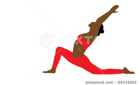 Woman doing exercise yoga pose in red sportswear isolated on white background. Woman doing exercise yoga pose in red sportswear isolated on white background. 68438985