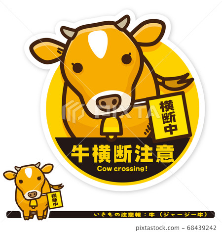 生物警告：母牛（澤西母牛）穿越警告標誌 68439242