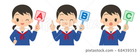 Illustration with a set of girls with ABC English tags High school and junior high school students Illustration with a set of girls with ABC English tags High school and junior high school students 68439353