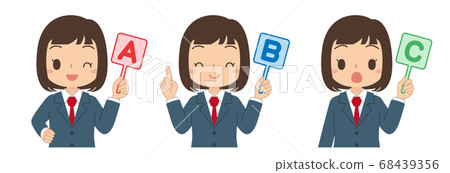 Illustration with a set of girls with ABC English tags High school and junior high school students Illustration with a set of girls with ABC English tags High school and junior high school students 68439356