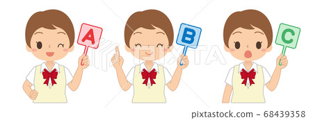 Illustration with a set of girls with ABC English tags High school and junior high school students Illustration with a set of girls with ABC English tags High school and junior high school students 68439358