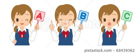 Illustration with a set of girls with ABC English tags High school and junior high school students Illustration with a set of girls with ABC English tags High school and junior high school students 68439362