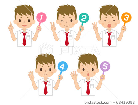 Illustration of a boy with a numbered tag set, high school and junior high school students Illustration of a boy with a numbered tag set, high school and junior high school students 68439398