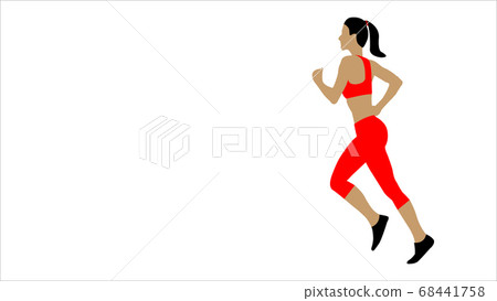 Woman Jogging in red gym clothes isolated on white background. 68441758