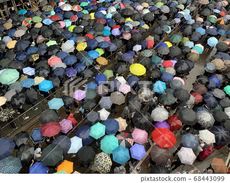 colorful umbrella open in the crowded street on the street on august 18 2019 colorful umbrella open in the crowded street on the street on august 18 2019 68443099