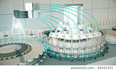 Automatic factory machine for filling vials with vaccine and medicines 3D 68443165