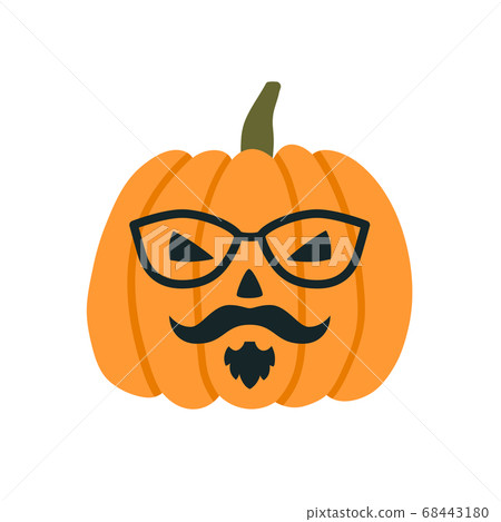 Halloween Pumpkins in the image of a hipster with glasses, mustache and beard. Vector illustration Halloween Pumpkins in the image of a hipster with glasses, mustache and beard. Vector illustration 68443180