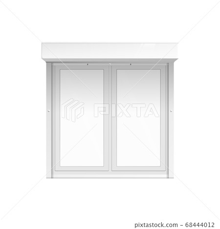 Realistic outdoor double window mockup closed shut with white blank glass Realistic outdoor double window mockup closed shut with white blank glass 68444012