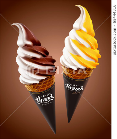 Download Mango And Chocolate Ice Cream Cone Stock Illustration 68444316 Pixta