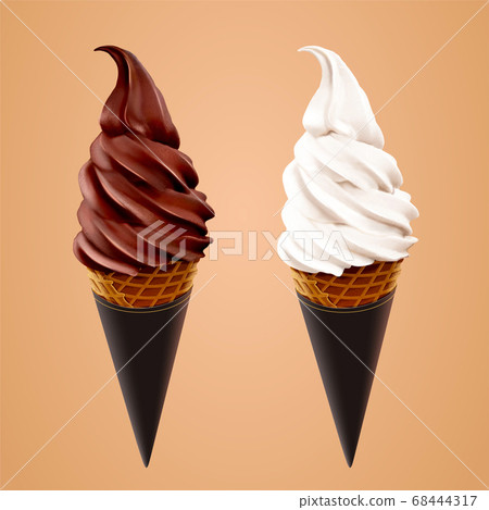 Milk and chocolate ice cream cone 68444317