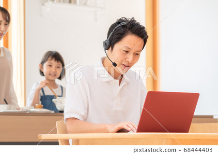 Man and family teleworking at home Man and family teleworking at home 68444403