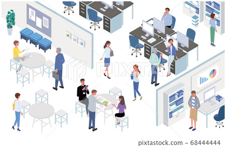 People working in the office desk work banner illustration isometric 68444444