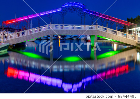 Illuminated bridge in the evening in The Rogoznica 68444493