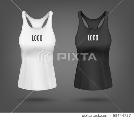 Realistic white and black tank top mockup set - modern sport shirt design Realistic white and black tank top mockup set - modern sport shirt design 68444727