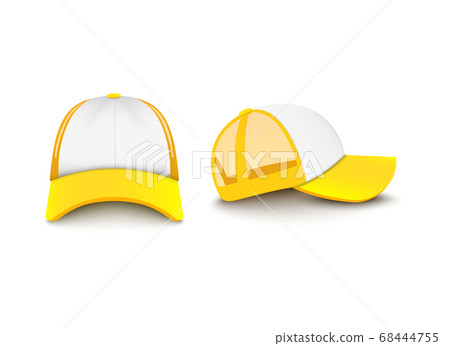 Yellow baseball trucker cap mockup from front and side view Yellow baseball trucker cap mockup from front and side view 68444755