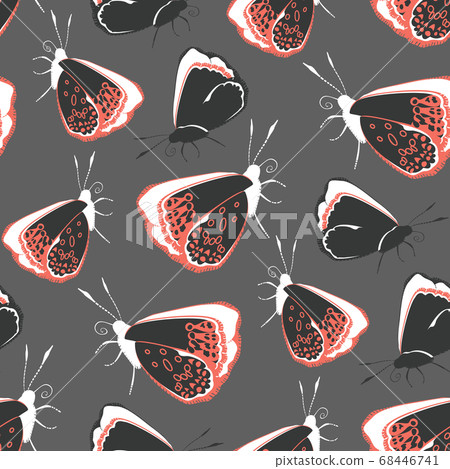 Colorful seamless pattern with butterflies on gray - Stock Illustration ...