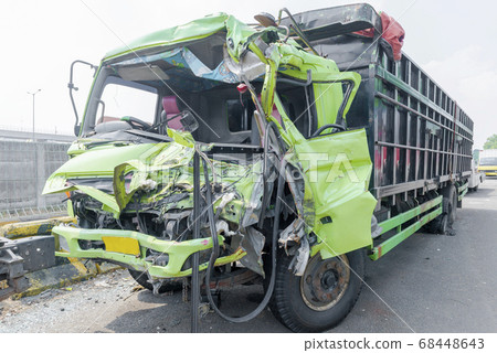 Broken truck because of the crash accident 68448643