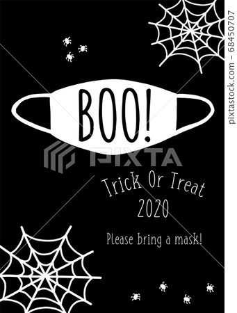 Halloween Trick Or Treat party invitation. Halloween 2020 postcard design BOO face mask and spider 68450707