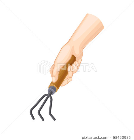 Hand Holding Garden Rake and Cultivating Soil Vector Illustration 68450985