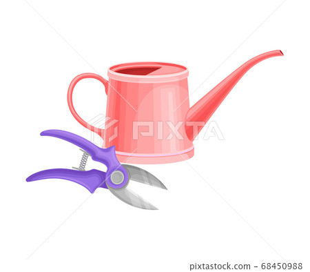 Watering Can and Pruner as Garden Tool for Pouring and Cutting Plants Vector Illustration Watering Can and Pruner as Garden Tool for Pouring and Cutting Plants Vector Illustration 68450988