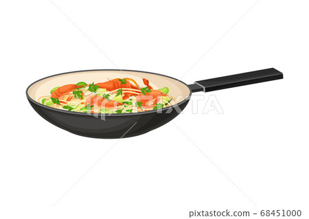Noodles with Shrimps and Green Herbs as Seafood Dish Vector Illustration Noodles with Shrimps and Green Herbs as Seafood Dish Vector Illustration 68451000