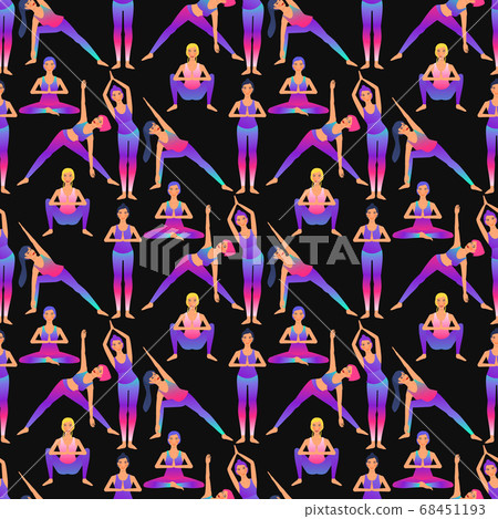 Seamless pattern with beautiful girls doing yoga - Stock Illustration ...