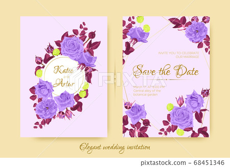 Wedding Card Templates with Vintage Roses. 68451346