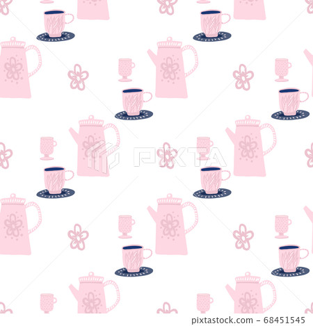 Isolated cups and teapots silhouettes seamless Isolated cups and teapots silhouettes seamless 68451545