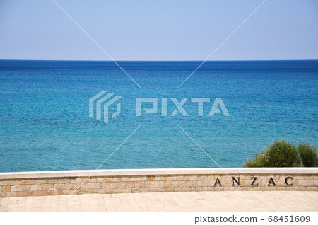 Canakkale, Turkey - June 24, 2011: ANZAC sign on the wall by the sea. 68451609