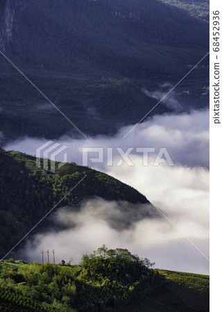 Rice field terraces. Mountain view in the clouds. Rice field terraces. Mountain view in the clouds. 68452936