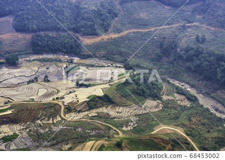 Beautiful terraced rice field in water pulling Beautiful terraced rice field in water pulling 68453002